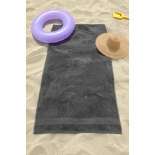 Ellaline Antrasit Plaj Havlusu %100 Pamuk Sertifikalı Deniz & Havuz Havlu 70X130CM Elmas Desen Bordürlü