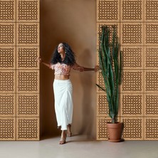 Makta ® Perde Paravan | Lazer Kesim Ahşap Sarkıt Seperatör, 4'lü Panel Levha Seti