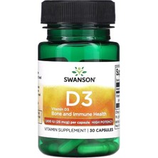 Swanson, Vitamin D3, High Potency, 1,000 Iu (25 Mcg), 30 Kapsül