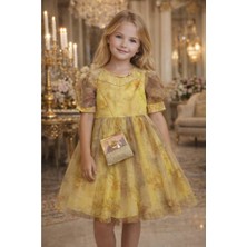 Diamondstar Kız Çocuk Çiçek Desenli Çantalı Bayramlık Prenses Düğün Parti Doğum Günü Elbisesi 5/8 Yaş