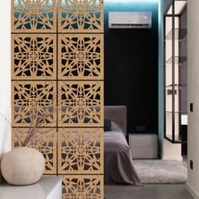 Makta ® Perde Paravan | Lazer Kesim Ahşap Sarkıt Seperatör, 4'lü Panel Levha Seti