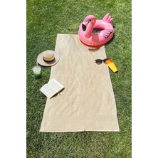 Ellaline Krem Plaj Havlusu %100 Pamuk Sertifikalı Deniz & Havuz Havlu 70X140CM Çizgili Bordürlü