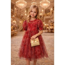 Diamondstar Kız Çocuk Çiçek Desenli Çantalı Bayramlık Prenses Düğün Parti Doğum Günü Elbisesi 5/8 Yaş