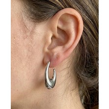 Milena Blake Modern Bombeli Halka Küpe – Gümüş Renk- Yarım Ay Çelik Küpe