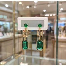 Jade'm Gold Paslanmaz Çelik Yeşil Zirkon Taşlı Sallantılı Küpe
