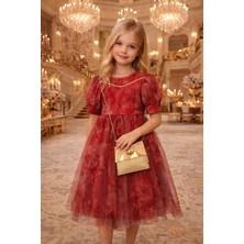 Diamondstar Kız Çocuk Çiçek Desenli Çantalı Bayramlık Prenses Düğün Parti Doğum Günü Elbisesi 5/8 Yaş