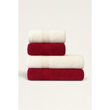 Ellaline 4'lü Banyo Havlusu Seti %100 Pamuk Sertifikalı Vücut ve Baş | Çeyizlik 50X90 - 70X140 Krem - Bordo