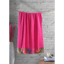 Ellaline Pembe Plaj Havlusu %100 Pamuk Sertifikalı Tropik Desenli Havuz Havlusu Üstün Emici 75X150CM
