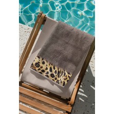 Ellaline Leopar Plaj Havlusu %100 Pamuk Sertifikalı Deniz & Havuz Havlu Kahverengi 70X140CM