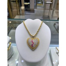Jade'm Gold Çelik Gold Pembe Zirkon Taşlı Kolye