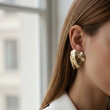 Lente Aksesuar Gold Renk Midye Küpe - Vintage Tasarım Kabuk Model Küpe