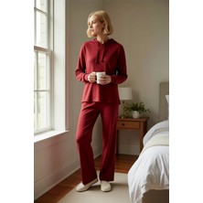 Benerly Kadın Kapüşonlu Düşük Kol Relaxed Kalıp Örme Pijama Takımı Uzun Paça Boru Paça Fonksiyonel