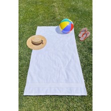 Ellaline Beyaz Plaj Havlusu %100 Pamuk Sertifikalı Deniz & Havuz Havlu 70X130CM Elmas Desen Bordürlü