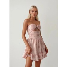 GILLA'S QUEEN Kadın Pembe Kalp Tokalı Göğüs Bel Dekolteli Tasarım Elbise