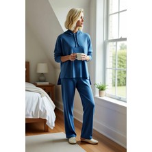 Benerly Kadın Kapüşonlu Düşük Kol Relaxed Kalıp Örme Pijama Takımı Uzun Paça Boru Paça Fonksiyonel