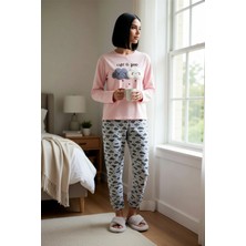 Benerly Kadın Bisiklet Yaka Standart Kol Uzun Kollu Pijama Takımı Kaliteli