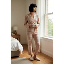 Benerly Kadın V Yaka Standart Kol Relaxed Kalıp Uzun Kollu Dokuma Pijama Takımı