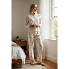 Benerly Kadın Dik Yaka Düşük Kol Fermuarlı Waffle Örme Ekose Desenli Pijama Takımı Fonksiyonel Şık