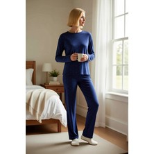 Benerly Kadın Bisiklet Yaka Düşük Kol Uzun Kollu Regular Kalıp Örme T Shirt ve Pantolon Takımı Şık