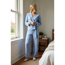 Benerly Kadın Kruvaze Yaka Wellsoft Kışlık Örme Pijama Takımı V Yaka Standart Kol Regular Kalıp