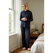 Benerly Kadın Kapüşonlu Düşük Kol Relaxed Kalıp Örme Pijama Takımı Uzun Paça Boru Paça Fonksiyonel