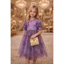 Diamondstar Kız Çocuk Çiçek Desenli Çantalı Bayramlık Prenses Düğün Parti Doğum Günü Elbisesi