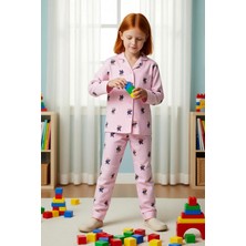 Benerly Kız Çocuk Gömlek Yaka Standart Kol Regular Kalıp Örme Çizgili Pijama Takımı