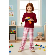 Benerly Kız Çocuk Bisiklet Yaka Standart Kol Uzun Kol Regular Kalıp Pijama Takımı Dayanıklı %100 Pamuk