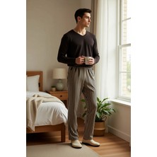 Benerly Erkek V Yaka Uzun Kol Regular Fit Çizgili Pijama Takımı Fonksiyonel Dayanıklı Şık %100 Pamuk