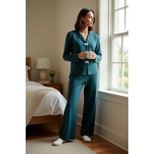 Benerly Kadın Gömlek Yaka Standart Kol Regular Kalıp Waffle Kumaş Örme Pijama Takımı Fonksiyonel Şık