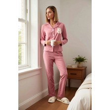 Benerly Kadın Gömlek Yaka Standart Kol Regular Kalıp Polar Pijama Takımı Fonksiyonel Dayanıklı Şık