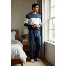 Benerly Erkek Bisiklet Yaka Düşük Kol Uzun Kollu Regular Kalıp Dokulu Örme Pijama Takımı Dayanıklı