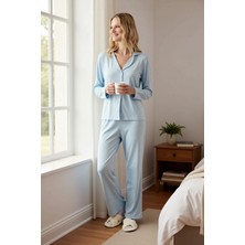 Benerly Kadın Gömlek Yaka Standart Kol Regular Kalıp Örme Pijama Takımı Fonksiyonel Dayanıklı Spor