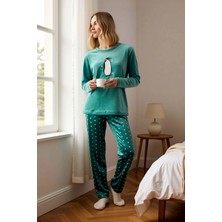 Benerly Kadın Bisiklet Yaka Standart Kol Kadife Örme Pijama Takımı Uzun Kollu Boru Paça Fonksiyonel