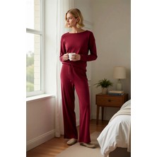 Benerly Kadın Bisiklet Yaka Düşük Kol Relaxed Kalıp Örme Pijama Takımı Fonksiyonel Dayanıklı Rahat