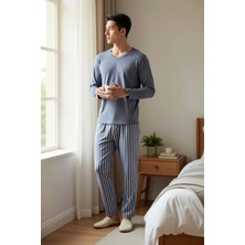 Benerly Erkek V Yaka Uzun Kol Regular Fit Çizgili Pijama Takımı Fonksiyonel Dayanıklı Şık %100 Pamuk