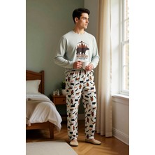 Benerly Erkek Bisiklet Yaka Uzun Kol Regular Kalıp Animal Desenli Örme Pijama Takımı