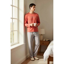 Benerly Erkek Bisiklet Yaka Standart Kol Uzun Kol Regular Kalıp Çizgili Örme Pijama Takımı Estetik