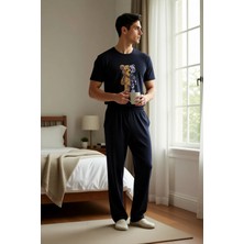 Benerly Erkek Bisiklet Yaka Kısa Kol Regular Kalıp Süprem Pijama Takımı Robot Baskılı Fonksiyonel Şık