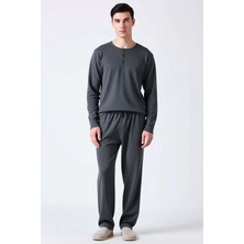 Benerly Erkek Düğmeli Yaka Standart Kol Regular Kalıp Waffle Örme Pijama Takımı Fonksiyonel Modern