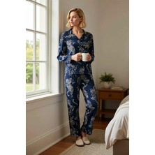 Benerly Kadın Gömlek Yaka Standart Kol Regular Kalıp Dokuma Pijama Takımı Büyük Beden Fonksiyonel Şık