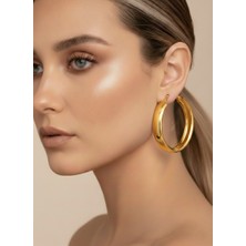 Eva Takı Store Halka Model Gold Renk Çelik Küpe 5cm