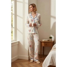 Benerly Kadın Gömlek Yaka Uzun Kollu Regular Kalıp Örme Pijama Takımı Fonksiyonel Şık