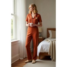 Benerly Kadın Gömlek Yaka Standart Kol Regular Kalıp Fitilli Örme Pijama Takımı Fonksiyonel Modern