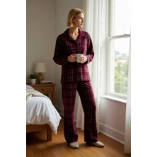 Benerly Kadın Büyük Beden Gömlek Yaka Uzun Kol Ekose Polar Pijama Takımı Fonksiyonel Dayanıklı Şık