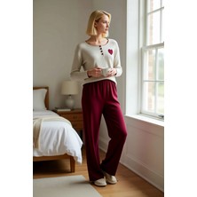 Benerly Kadın Bisiklet Yaka Standart Kol Uzun Kol Regular Kalıp Polar Pijama Takımı Büyük Beden Şık