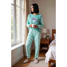 Benerly Kadın Bisiklet Yaka Standart Kol Uzun Kol Regular Kalıp Polar Pijama Takımı Fonksiyonel Şık