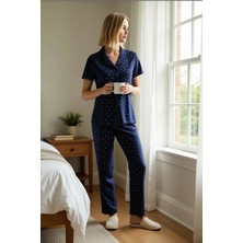 Benerly Kadın Gömlek Yaka Kısa Kol Puantiyeli Regular Kalıp Pijama Takımı Şık