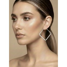 Eva Takı Store Kare Model Halka Silver Renk Çelik Küpe 5,5cm