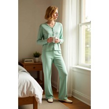 Benerly Kadın Gömlek Yaka Standart Kol Regular Kalıp Örme Pijama Takımı Fonksiyonel Dayanıklı Spor